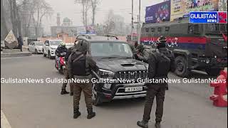 Heavy deployment of security personnel spotted at Gupkar Chowk, awaiting the arrival of protesters.