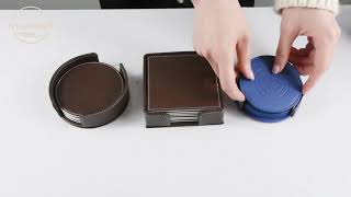 Premium PU Leather Coaster Set with Holder