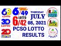 Lotto Result July 8 2021  (Thursday), 6/42, 6/49, 3D, 2D | PCSO lottery