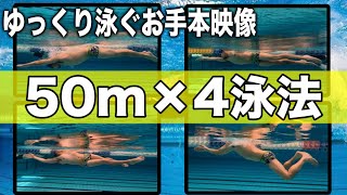 【水中映像】お手本動画　クロール→背泳ぎ→平泳ぎ→バタフライ