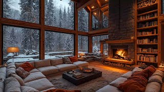 Warm Winter Ambience ❄️ Gentle Snowfall \u0026 Crackling Fireplace Sounds ~ Soft Jazz Instrumental Music