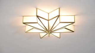 Brass Ceiling Light - Aeyee Star Shaped Lighting 4 Lights Bedroom Ceiling lamp with Glass Shade