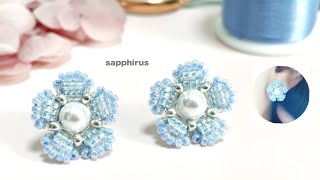 【ビーズステッチ】5弁花のフラワーピアス＊作り方　five‐petaled flower earrings/Beaded earrings/Tutorial/seed beads and pearls