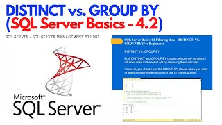 SQL Server Basics 4.2 Filtering data - DISTINCT vs GROUP BY (For Beginners) #ezettutorial #sqlserver
