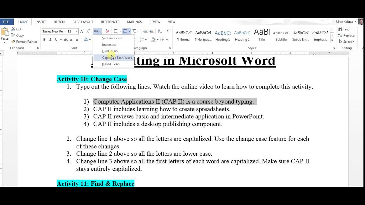 Formatting In Microsoft Word Activity 10 - YouTube