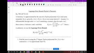 AP Calc Lagrange Error Bound Part 1