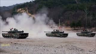 Republic of Korea.  Powerful K1A1 tanks during joint exercises with live firing