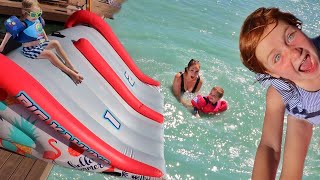WATER SLiDE x2 and DAD's Birthday!!  Ultimate Beach Day with Family & Friends pirate island swimming