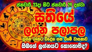 Sathiye lagna palapala | ජනවාරි 23දා සිට ජනවාරි 29 දක්වා සතියේ ලග්න පලාඵල | weekly horoscope | Lagna