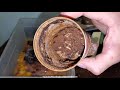 opening and dumping out decades old canned foods