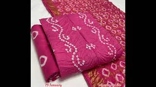 *Premium Satin Cotton Fabric With Rich Concept Self Colour Bandhani Top \u0026 Salwar Dupatta Allover