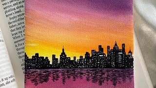 How to paint sunset Cityscape with acrylic/acrylic painting for beginners/#Youtubeshorts #shorts