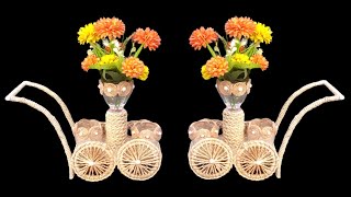 DIY Jute Design Home Decor Flower Vase Showpiece | Best Plastic Bottle Reuse Ideas - Jute Rope Craft