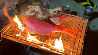 【釣りキャンプ】カヤックフィッシングでゲットした海の幸を堪能しました。