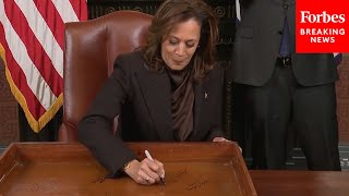 JUST IN: Kamala Harris Signs Desk In Vice President’s Ceremonial Office In The Capitol