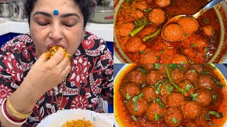 COOKING AND EATING 😋 SPICY KOFTA CURRY RECIPE | SOYABEAN KOFTA CURRY RECIPE | SOYA CHUNK KOFTA CURRY