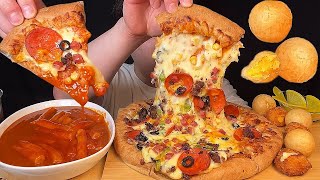 SUB) Combination pizza & spicy tteokbokki & cheese ball mukbang asmr