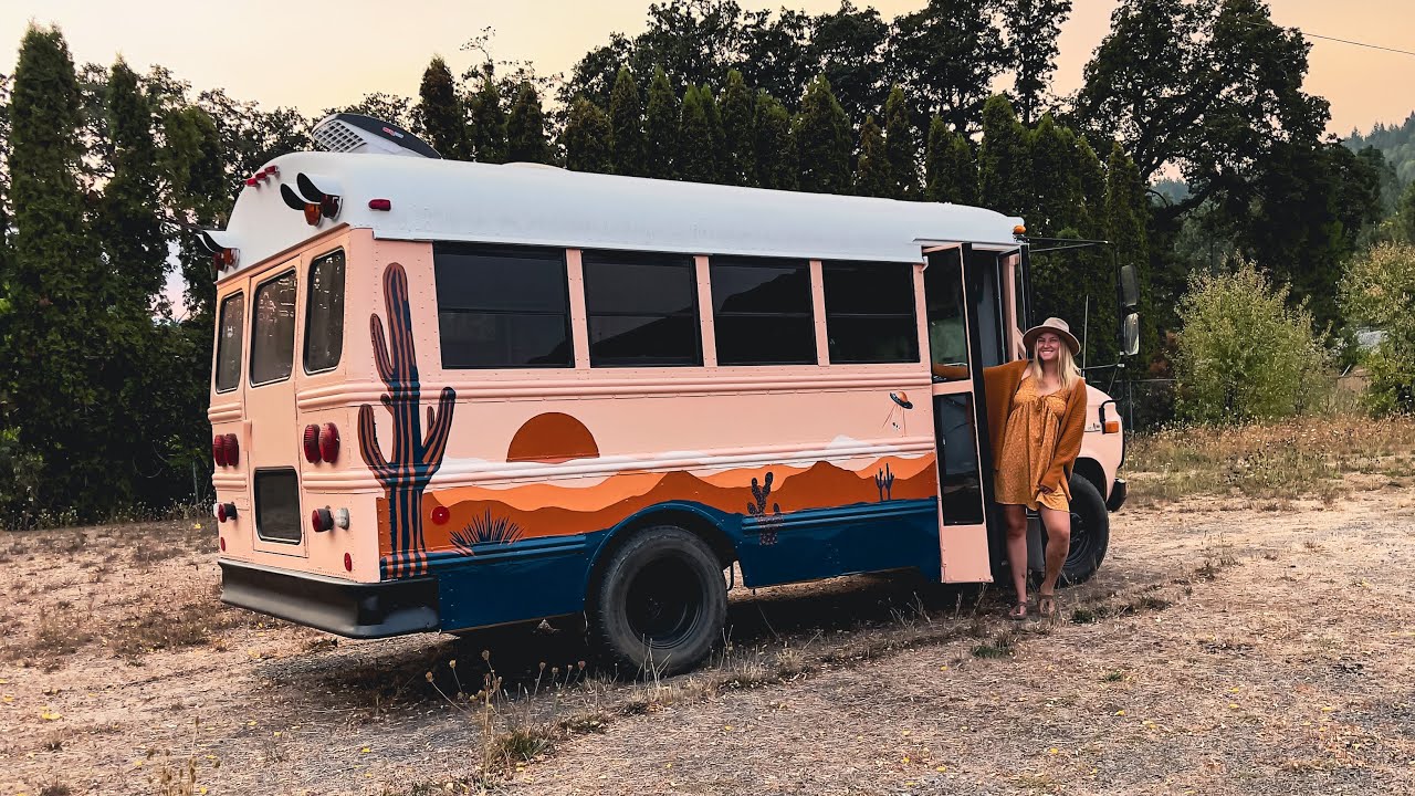 My Bus Got A Makeover - Short Bus Mural - Skoolie Build - YouTube