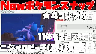 【New ポケモンスナップ】アシレーヌやハブネークなど11体を2週で完全攻略！！図鑑コンプリートを目指して☆４解説！！ニジイロビーチ(夜)編【攻略】【実況】