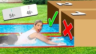 Try Not To Water Slide Through The Wrong MYSTERY BOX! (you decide)
