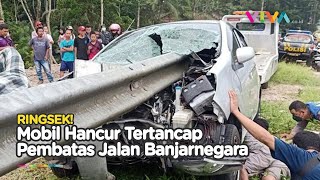 NGERI! Mobil Tabrak Pembatas Jalan hingga Tembus ke Belakang