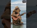 lion playing guitar in water animals