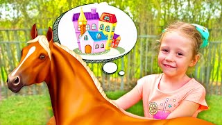 Nastya e papai estão construindo novas casas de brinquedos para amigos