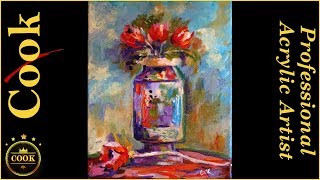 Rainbow Chinese Vase with Flowers by Ginger Cook