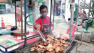 หมูย่างอร่อย ตลาดประชารัฐค้อวัง ตลาดอำเภอค้อวัง จังหวัดยโสธร