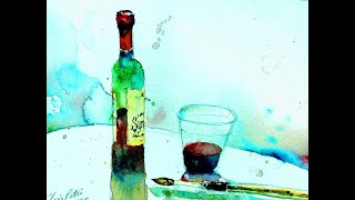 Wine Bottle with Glass Table on Toned Fabriano Paper Still Life - with Chris Petri