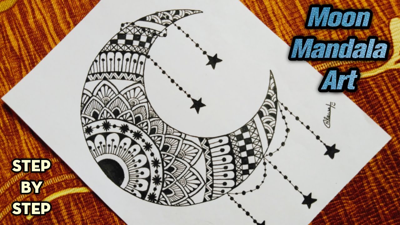 Moon Mandala Art/ How To Draw Half Moon For Beginners/ Step By Step ...