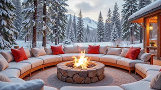 Soothing Fire Sounds \u0026 Winter Snow Ambience ❄️🎹Cozy Porch with Relaxing Piano Background Music