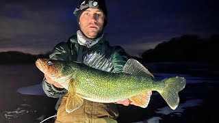 ICE FISHING at night for WALLEYE and CRAPPIES! (Rare Catch)