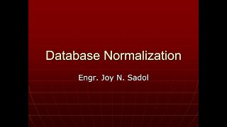 Database Normalization Lecture Part 1