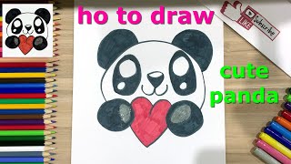 HOW TO DRAW CUTE PANDA with heart | Easy drawings