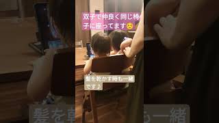 【双子育児】一緒に髪を乾かす2歳児双子#赤ちゃん #shorts #育児  #双子