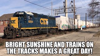 Bright sunny sky and trains on the tracks makes a good day!