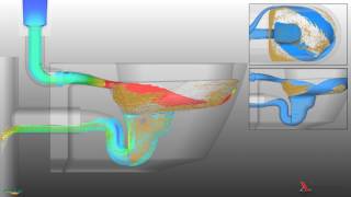 Toilet flushing simulation, with FLOW-3D, miming UNI-EN-997 [2].