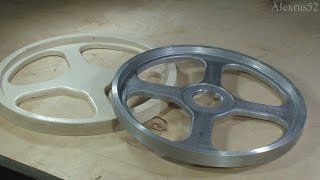 Литьё алюминия (изготовление колеса ”шкива” ленточной пилы). Making bandsaw wheels.