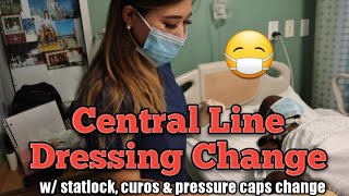 Central line dressing change: Including Statlock, Pressure \u0026 Curos cap: Nursing skills: How to ~ HD