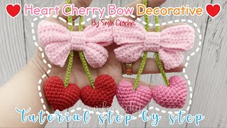 วิธีถักไหมพรม เชอรี่หัวใจ พวงกุญแจ ตกแต่งชิ้นงาน How to Crochet Heart Cherry And Bow Decorative.