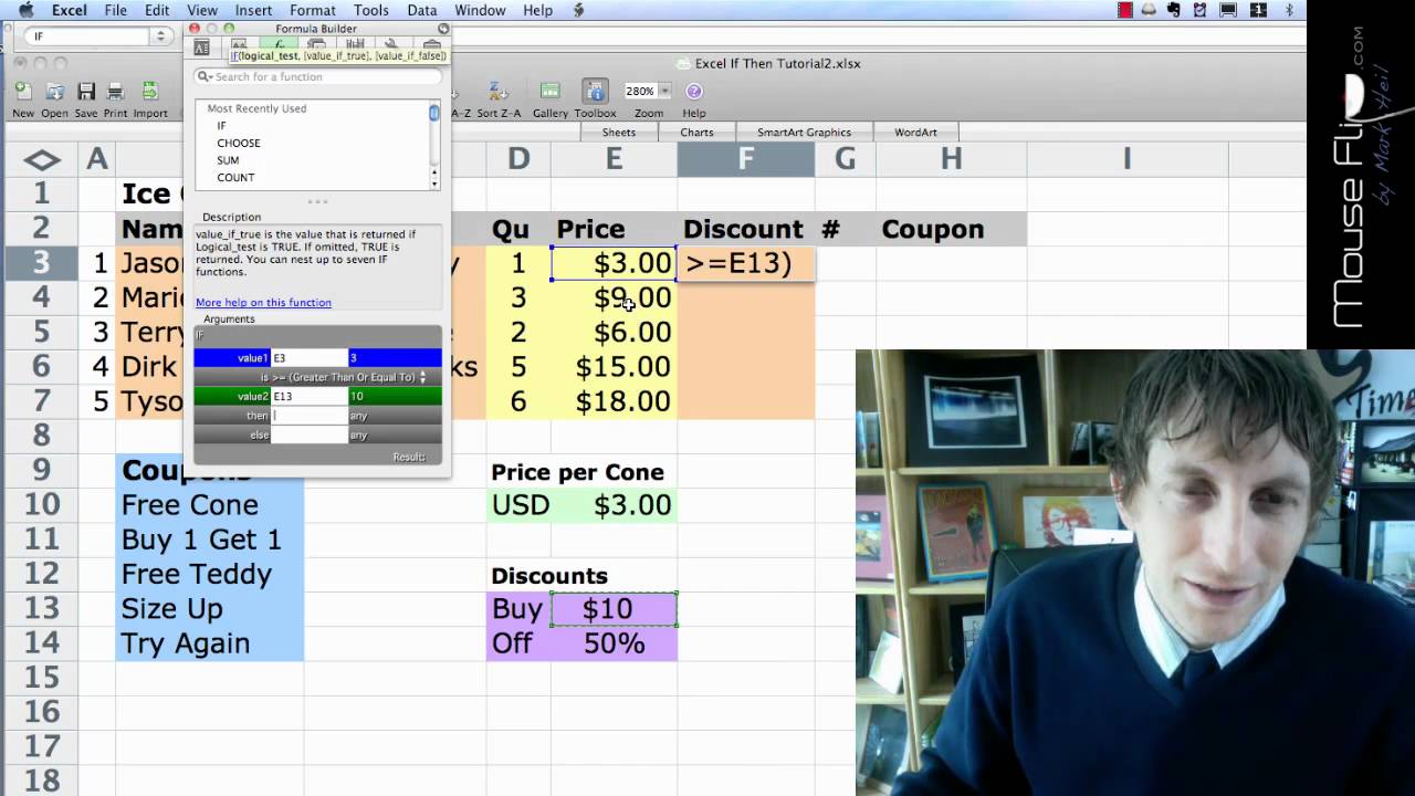 Microsoft Excel - Calculating Prices & Choose Equation - YouTube