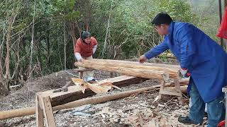 大山深处开荒种地减肥第105天，取好了材料的长度等盘锯回来锯板