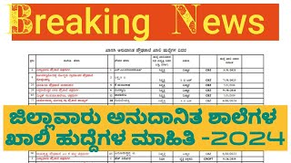 ಜಿಲ್ಲಾವಾರು ಖಾಸಗಿ ಅನುದಾನಿತ ಶಾಲೆಗಳ ಶಿಕ್ಷಕರ ಖಾಲಿ ಹುದ್ದೆಗಳ ಮಾಹಿತಿ