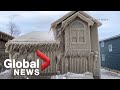 Lake Erie homes covered in ice after being battered by gale force winds and waves