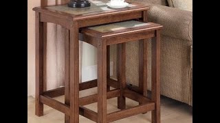 coaster 901072 2 piece tile top nesting table set brown