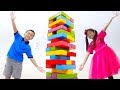 Emma & Andrew Pretend Play with Giant Colored Jenga Toy Blocks