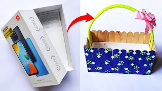 Old Mobile Box Reuse Idea //DIY Flower Busket Making Idea //Waste Material Craft //Best Out Of Waste