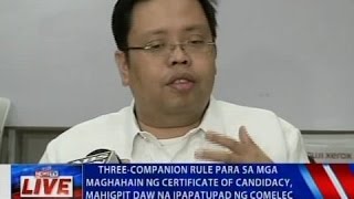 NTVL: 3-companion rule para sa mga maghahain ng CoC, mahigpit daw na ipapatupad ng COMELEC