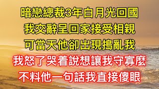 暗戀總裁3年白月光回國，我交辭呈回家接受相親，可當天他卻出現搗亂我，我怒了哭着說想讓我守寡麼，不料他一句話我直接傻眼